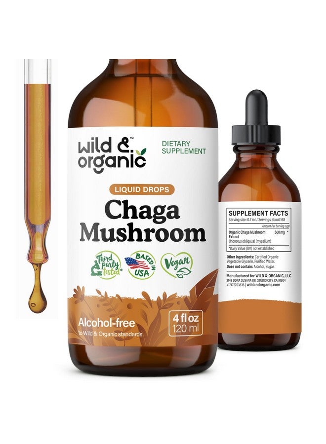 Wild & Organic Chaga Mushroom Drops - Immune Support with Chaga Extract - Liquid Mushroom Supplement for Immunity - Vegan, Sugar & Alcohol-Free Tincture - 4 fl oz - Image 1