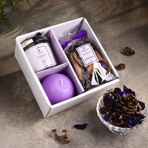 FlowerAura Premium Gift Hamper of Lavender & Honey Jar Candle, Ball Candle & Potpourri in Box for Valentines Gifts, Birthday, Retirement, Anniversary, Wedding, Religious Events, Corpoarte Gift - Image 5