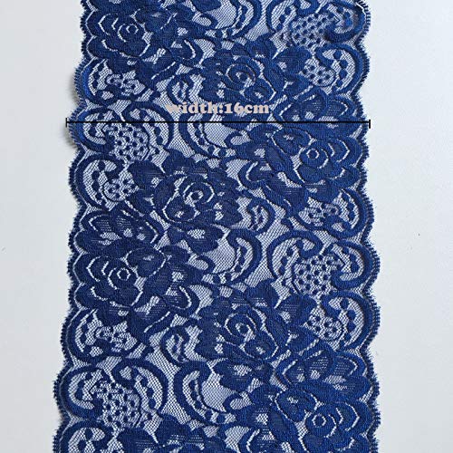 LUMKET 6 Inches Wide Stretchy Lace Ribbon Elastic Trim Fabric with Floral Pattern for Bridal Wedding Decorations , Sewing DIY Making and DIY Crafts-5 Yards (910 Navy Blue) - Image 3