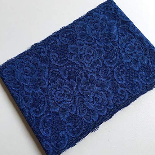LUMKET 6 Inches Wide Stretchy Lace Ribbon Elastic Trim Fabric with Floral Pattern for Bridal Wedding Decorations , Sewing DIY Making and DIY Crafts-5 Yards (910 Navy Blue) - Image 2