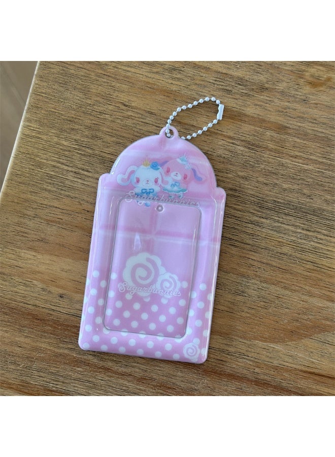 NIBEMINENT 1 - Piece Cute Strawberry Couple Rabbit Kpop Photo Card Holder Pendant Key Chain ID Badge Holder ID Card Holder Photo Card Protector for School ID Office ID Access Card for Women Girls - Image 1