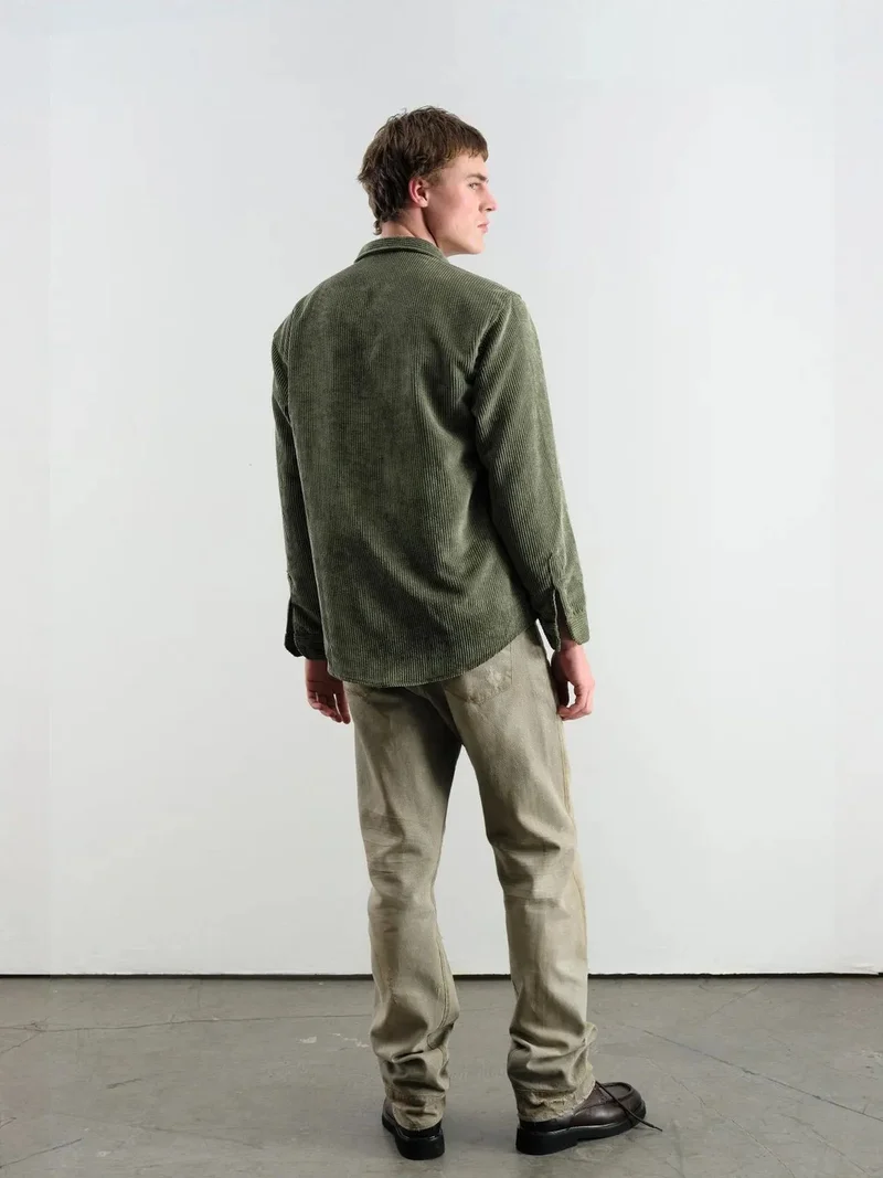 Giesto Khaki Green Oversized Corduroy Long Sleeve Button-Down Shirt for Men | Best Price UAE