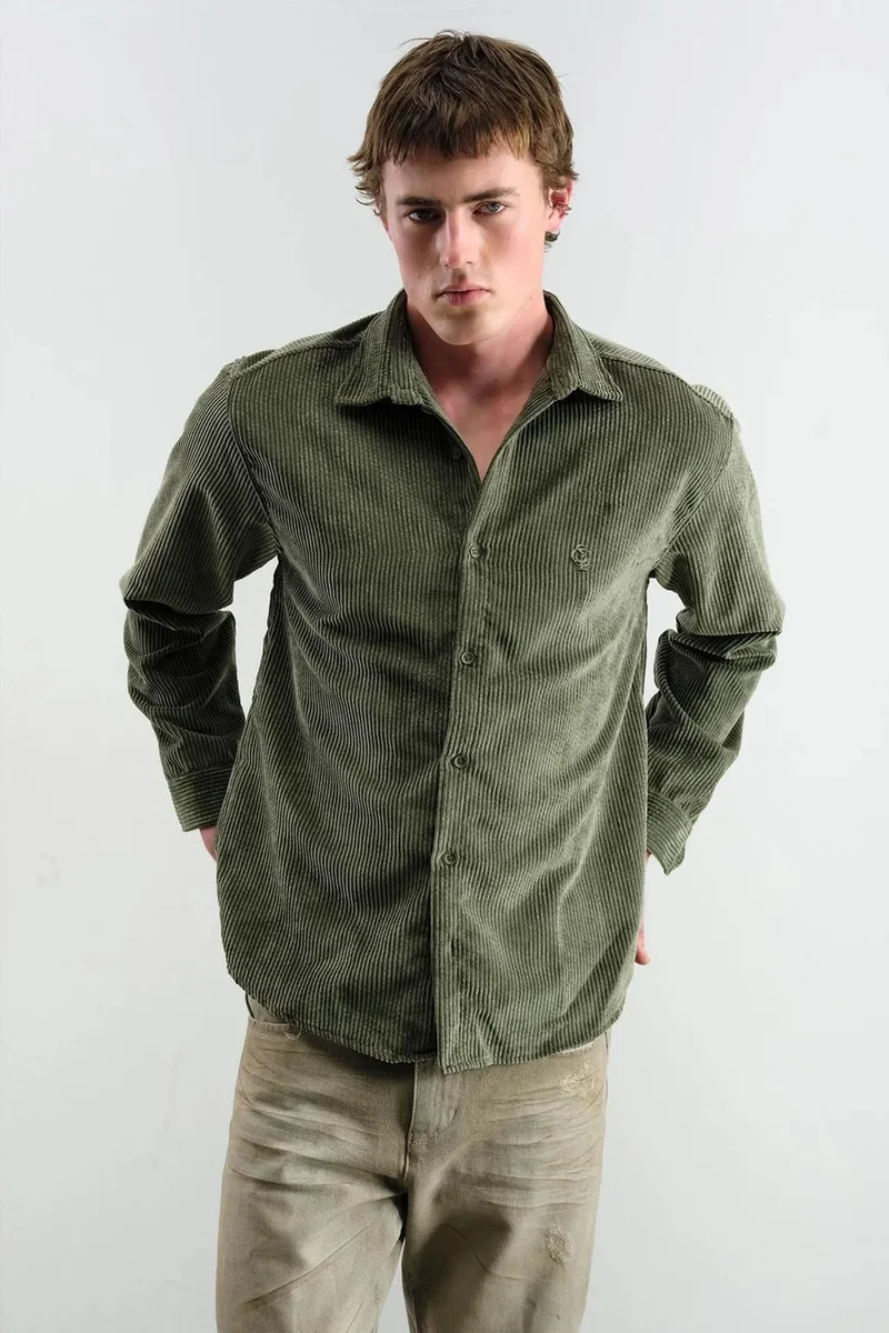 Oversized Corduroy Long Sleeve Button-Down Shirt