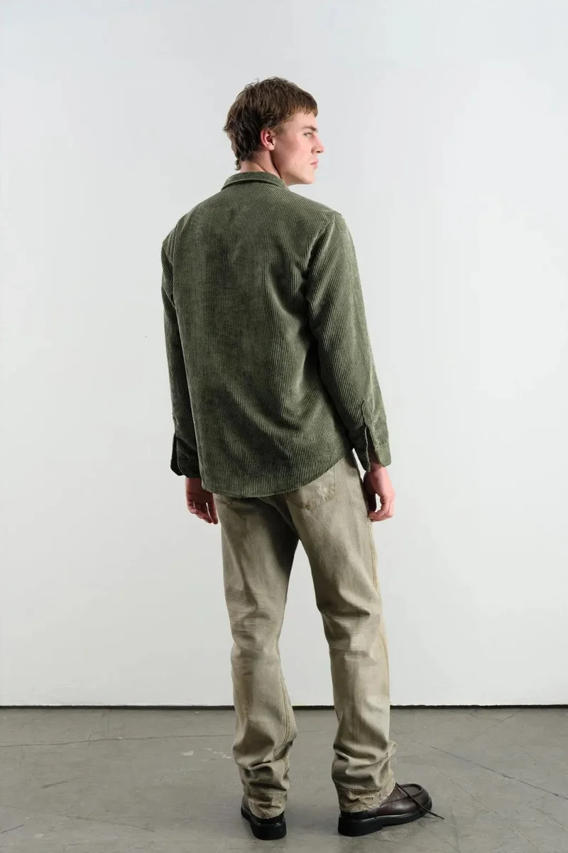 Giesto Khaki Green Oversized Corduroy Long Sleeve Button-Down Shirt for Men | Best Price UAE