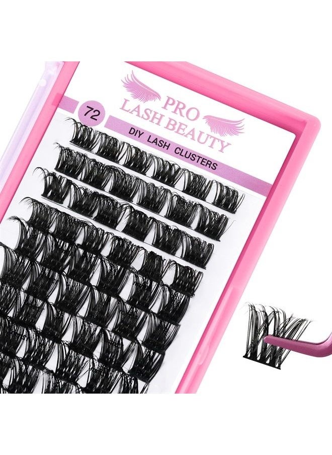 PRO LASHBEAUTY Cluster Lashes 72 Pcs Lash Clusters DIY Eyelash Extension Individual Cluster Eyelashes Tender Style Self-Application Fluffy Super Thin Band Reusable Soft & Comfortable(Tender-D-12mm)  - Image 1