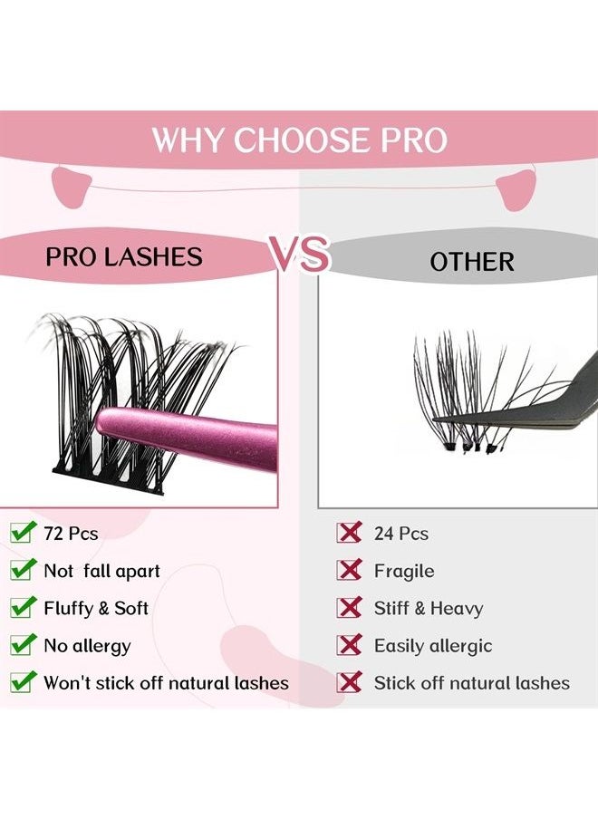 PRO LASHBEAUTY Cluster Lashes 72 Pcs Lash Clusters DIY Eyelash Extension Individual Cluster Eyelashes Tender Style Self-Application Fluffy Super Thin Band Reusable Soft & Comfortable(Tender-D-12mm)  - Image 3