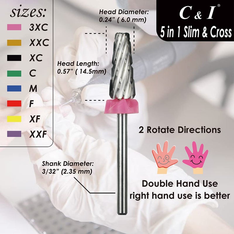 Ci 5 in 1 Nail Drill Bit, Cross & Slim Edition, Professional Nail Drills for Electric Manicure Drill Machine (Extra Coarse -XC) - Image 4