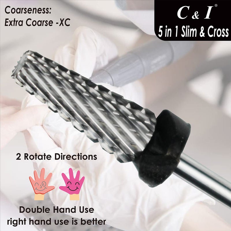 Ci 5 in 1 Nail Drill Bit, Cross & Slim Edition, Professional Nail Drills for Electric Manicure Drill Machine (Extra Coarse -XC) - Image 3