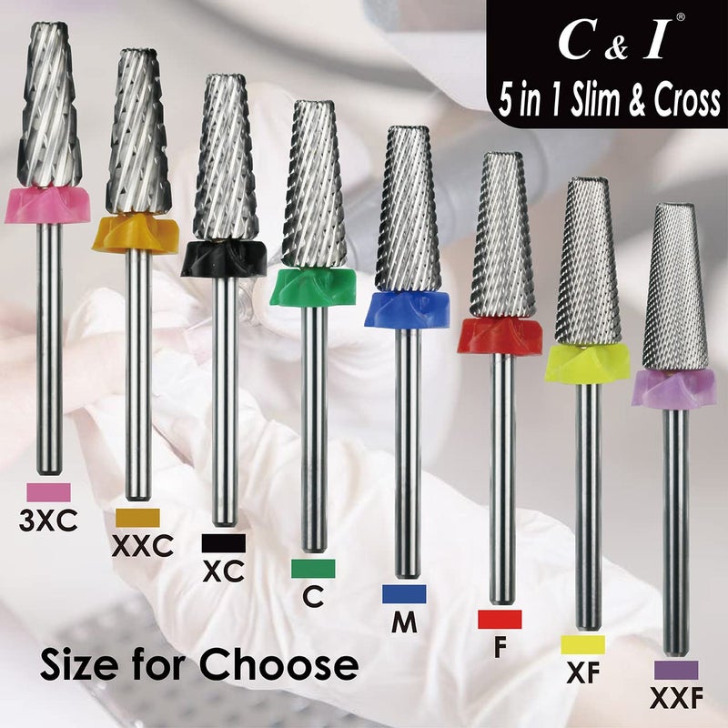 Ci 5 in 1 Nail Drill Bit, Cross & Slim Edition, Professional Nail Drills for Electric Manicure Drill Machine (Extra Coarse -XC) - Image 5