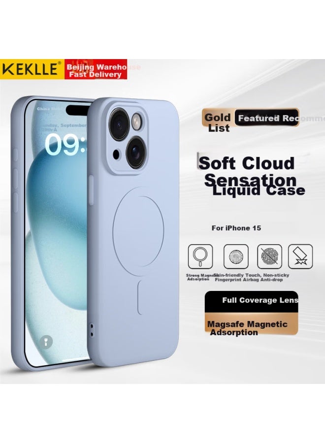 Keklle Skin-friendly Magnetic Adsorption Iphone 15 Case Apple 15 Protective Cover Skin-friendly Liquid Silicone Magnetic Adsorption Lens Full Coverage Soft Shell Protective Cover Lavender Purple - Image 1