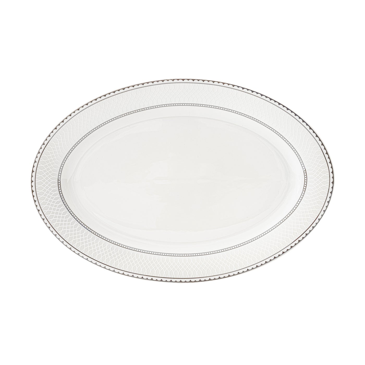 Shallow JUNA New Bone China Oval Platter 36 cm – Large White Serving Platter with Subtle Texture for Hosting & Festive Dining, Premium Tableware for Daily Use, Ramadan, Eid & Gifting