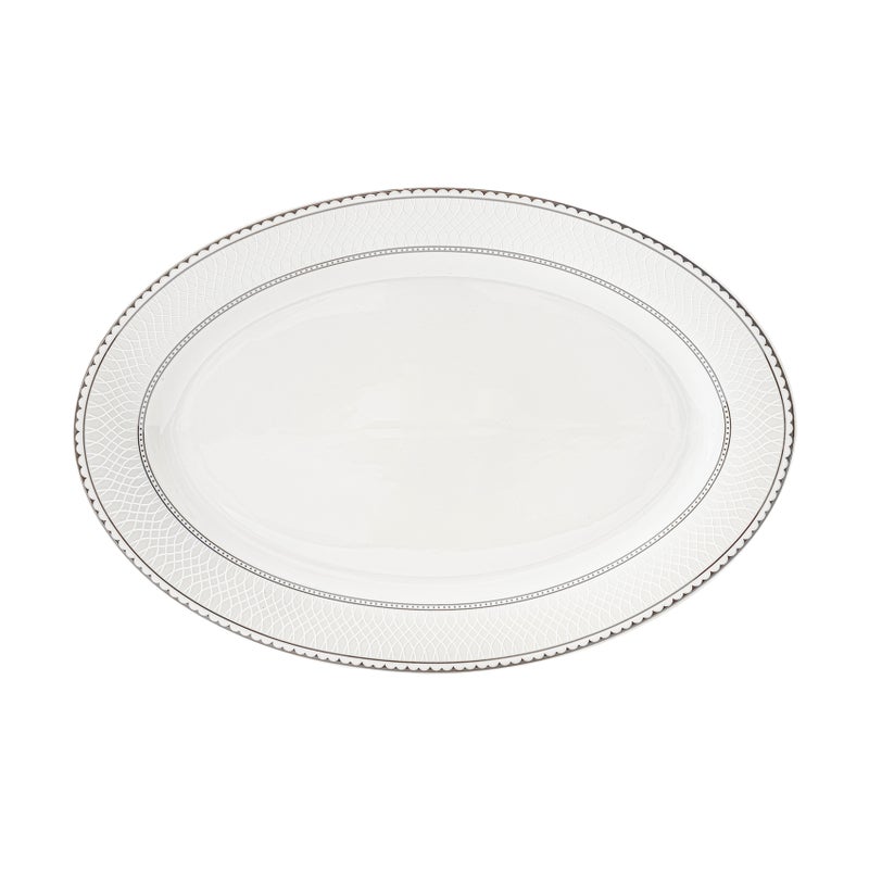 Shallow JUNA New Bone China Oval Platter 36 cm  Large White Serving Platter with Subtle Texture for Hosting & Festive Dining, Premium Tableware for Daily Use, Ramadan, Eid & Gifting - Image 1