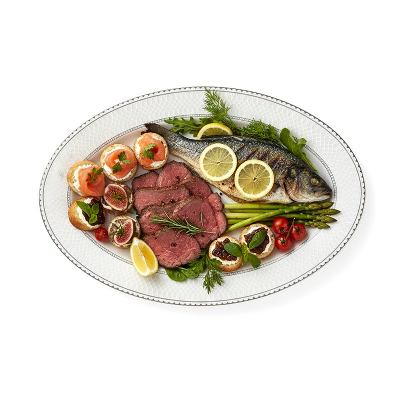 Shallow JUNA New Bone China Oval Platter 36 cm  Large White Serving Platter with Subtle Texture for Hosting & Festive Dining, Premium Tableware for Daily Use, Ramadan, Eid & Gifting - Image 4