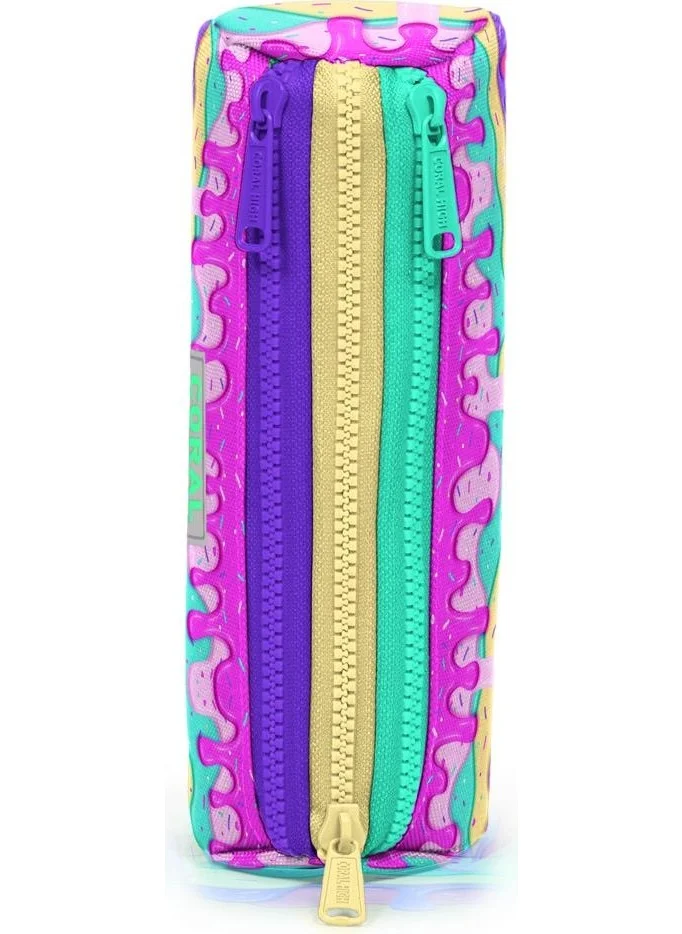 CORAL HIGH Kids Pink Colorful Ice Cream Patterned Three Compartment Pencil Bag