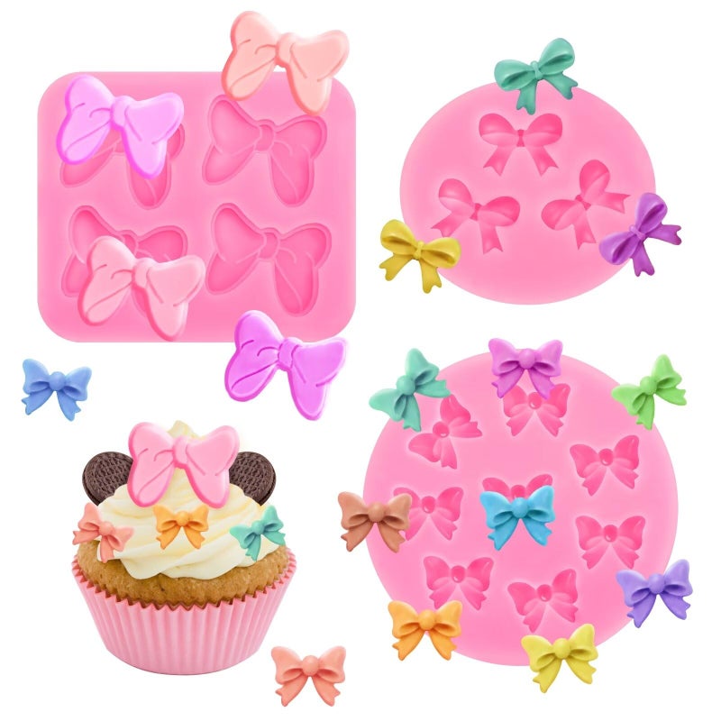 Roxjaejae 3 Pcs Bow Silicone Mold Fondant Bow Mold Chocolate Candy Cake Pop Molds Bow Molds for Cake Decorating, DIY Desserts, Fondant,Clay - Image 1