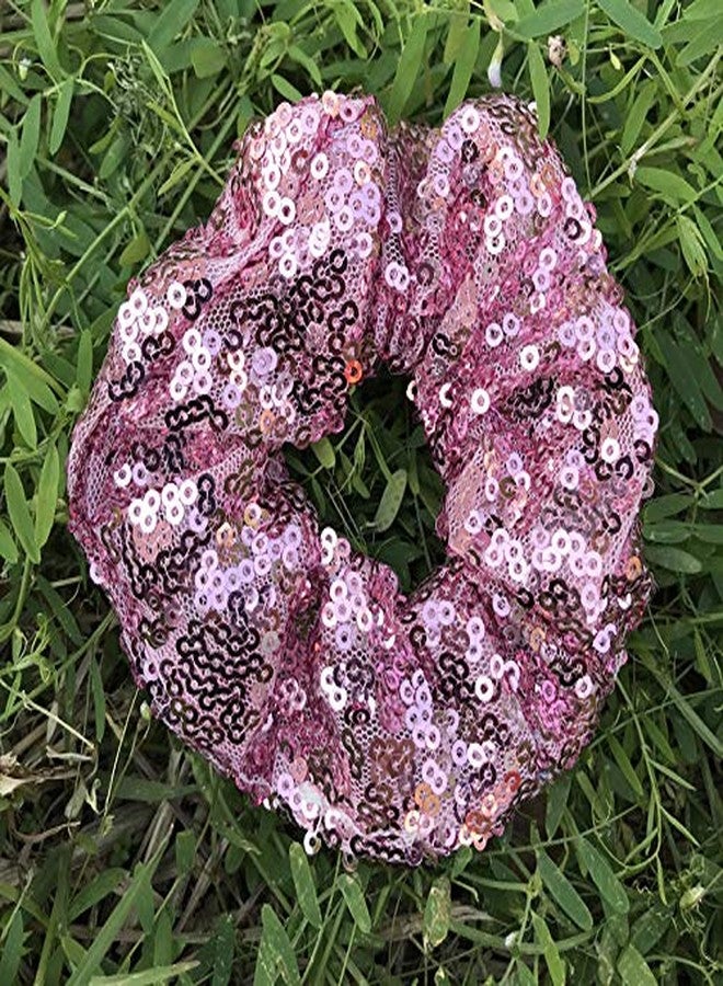 KINFENE 4 Pcs Sequin Hair Scrunchie Hair Bobbles Metallic Elastics Ponytail Holders Hair Wrist Ties Bands Cloth Scrunchies for Show Gym Dance Party Club Girl Women (Black+Pink) - Image 3
