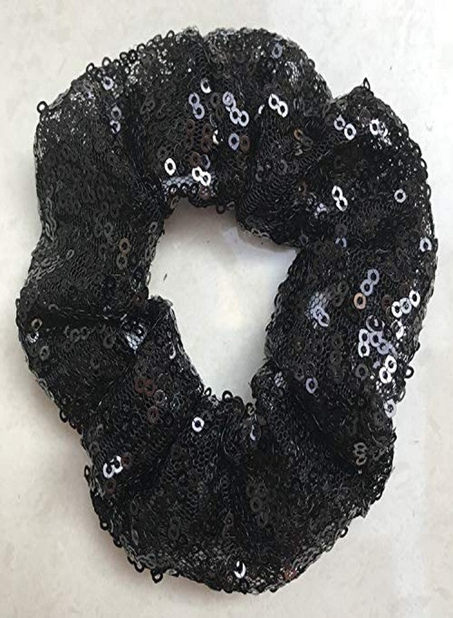 KINFENE 4 Pcs Sequin Hair Scrunchie Hair Bobbles Metallic Elastics Ponytail Holders Hair Wrist Ties Bands Cloth Scrunchies for Show Gym Dance Party Club Girl Women (Black+Pink) - Image 2