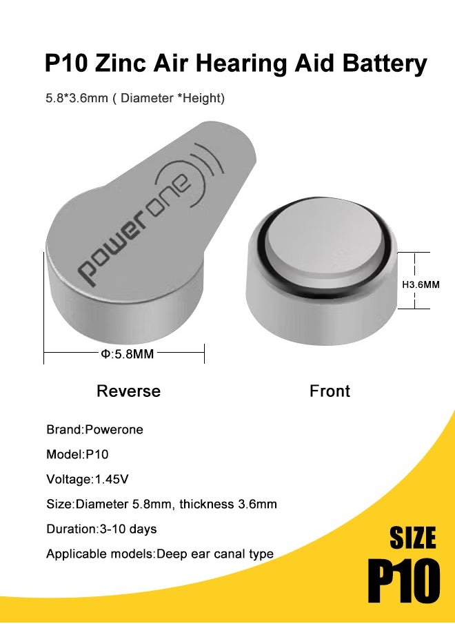 Power One - P10 Pack Of 60 Pieces Original Hearing Aid BatteryLong-lasting and stable 1.45V battery lasts 3-10 daysMercury-free and environmentally friendly Suitable for use in deep canal hearing aids - Image 1