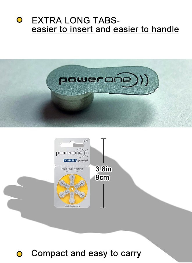 Power One - P10 Pack Of 60 Pieces Original Hearing Aid BatteryLong-lasting and stable 1.45V battery lasts 3-10 daysMercury-free and environmentally friendly Suitable for use in deep canal hearing aids - Image 1