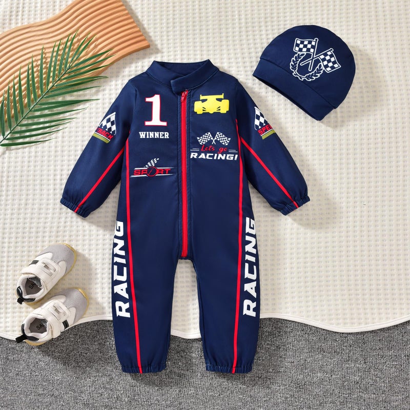 KOZBY Baby Boy Race Car Outfit Long Sleeves Romper Infant One Piece Zipper Jumpsuit 0-3 Months Clothes Navy Blue - Image 5