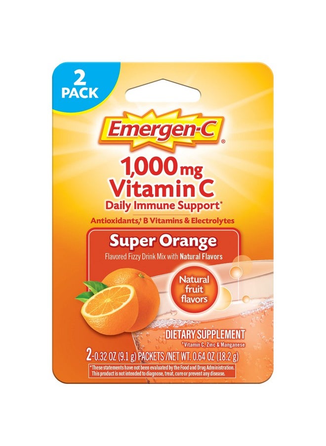 Emergen-C - 1000Mg Vitamin C Powder For Daily Immune Support Caffeine Free Vitamin C Supplements With Zinc And Manganese B Vitamins And Electrolytes Super Orange Flavor 2 Count - Image 1