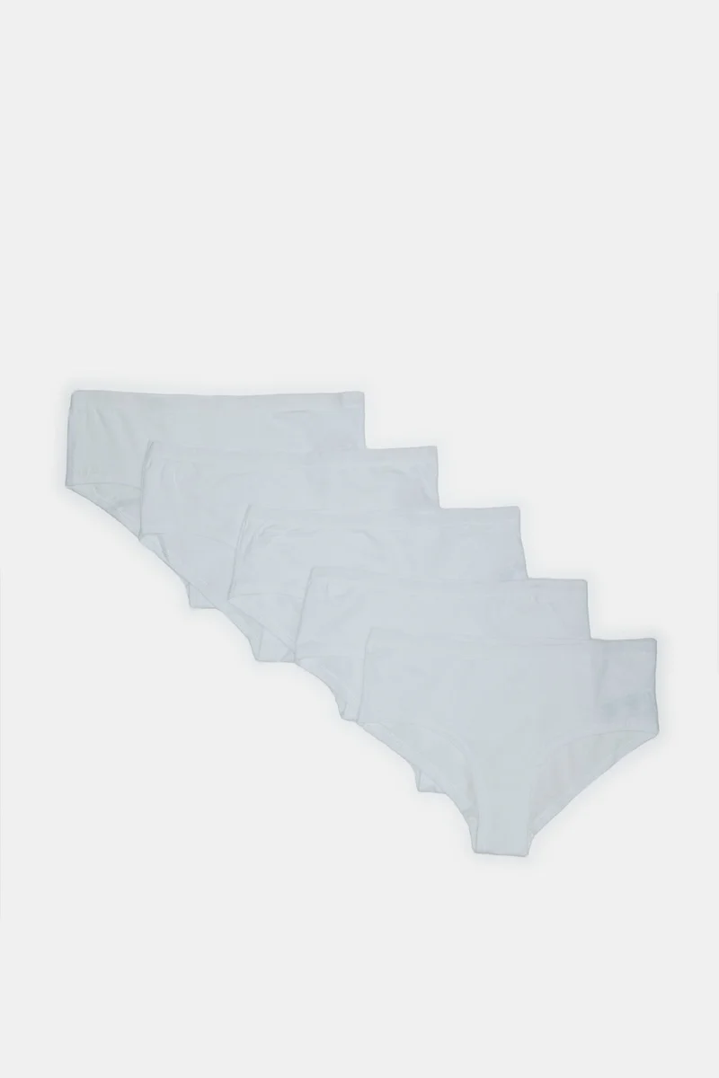 Redtag Senior Girls White Bikini Brief (Pack of 5)