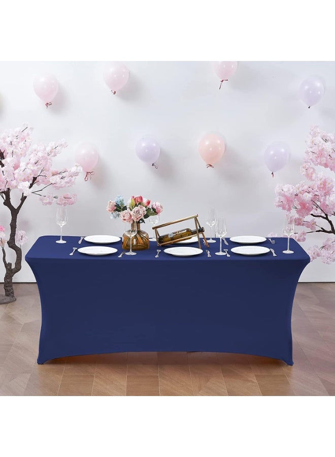 MostNow Kitchen Spandex Tablecloth 1 Pack، غطاء طاولة مستطيل مطاطي محكم ومناسب وقابل للغسل ومقاوم للتجعد للاحتفالات وحفلات الزفاف والمآدب (6 أقدام) (أزرق) - Image 4