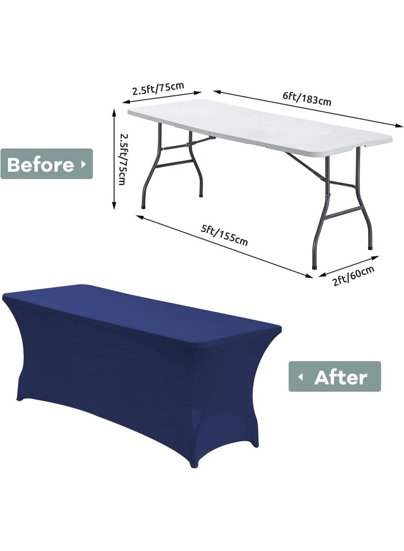 MostNow Kitchen Spandex Tablecloth 1 Pack، غطاء طاولة مستطيل مطاطي محكم ومناسب وقابل للغسل ومقاوم للتجعد للاحتفالات وحفلات الزفاف والمآدب (6 أقدام) (أزرق) - Image 3