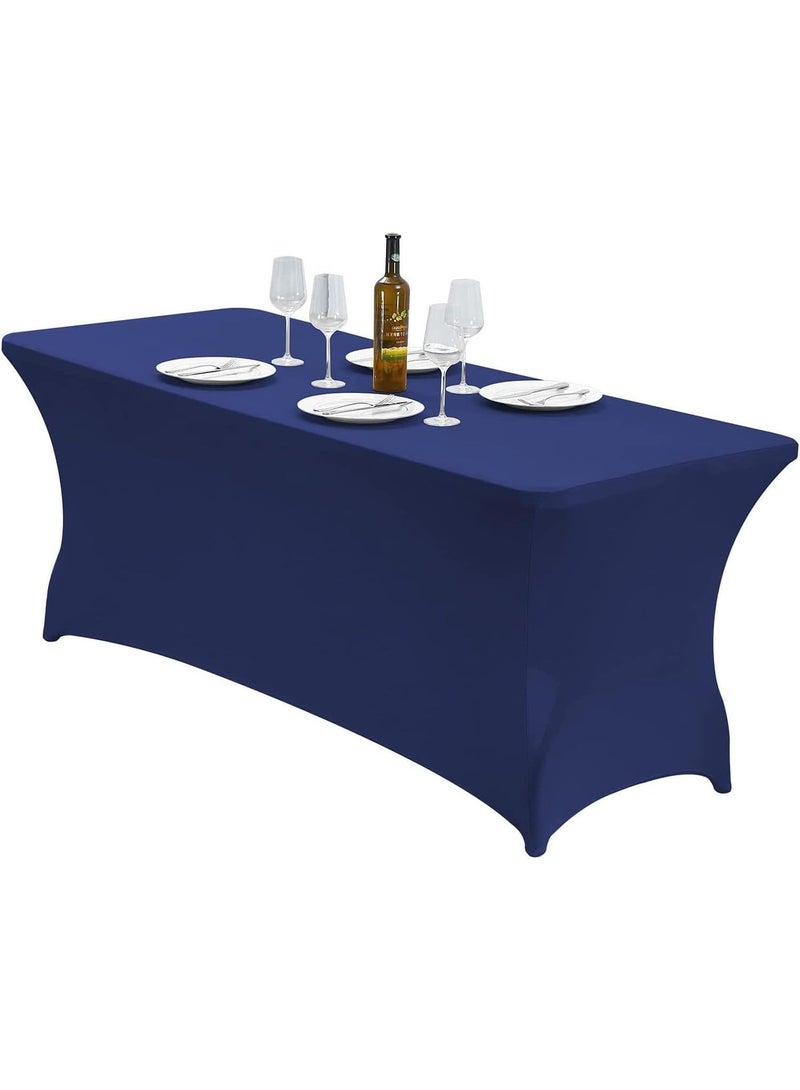 MostNow Kitchen Spandex Tablecloth 1 Pack، غطاء طاولة مستطيل مطاطي محكم ومناسب وقابل للغسل ومقاوم للتجعد للاحتفالات وحفلات الزفاف والمآدب (6 أقدام) (أزرق) - Image 1