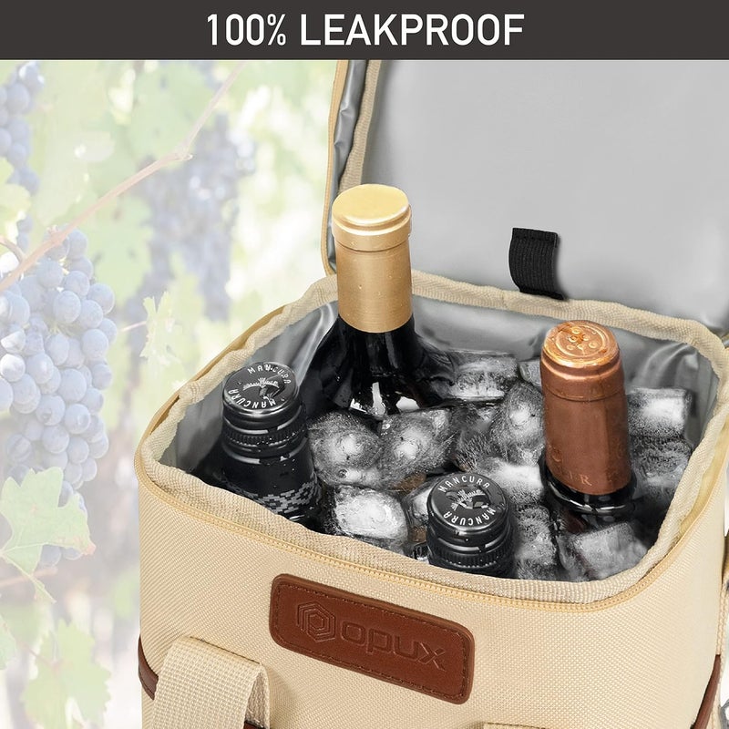 OPUX 4,6 Bottle Wine Bag Tote Carrier | Leakproof Insulated Wine Cooler Bag for Travel, BYOB, Picnic | Padded Portable Wine Bottle Bag for Dinner Party, Christmas Gift for Wine Lovers, Women, Men - Image 5