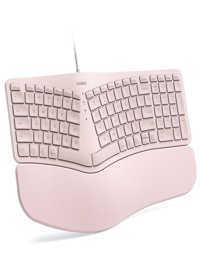 Nulea RT05C Wired Ergonomic Keyboard, Split Keyboard with Cushioned Wrist Rest, Adjustable Tilt Legs, Plug and Play, USB Corded, Compatible with Windows/Mac (Pink) - Image 1