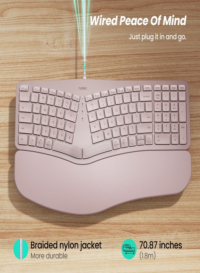 Nulea RT05C Wired Ergonomic Keyboard, Split Keyboard with Cushioned Wrist Rest, Adjustable Tilt Legs, Plug and Play, USB Corded, Compatible with Windows/Mac (Pink) - Image 3