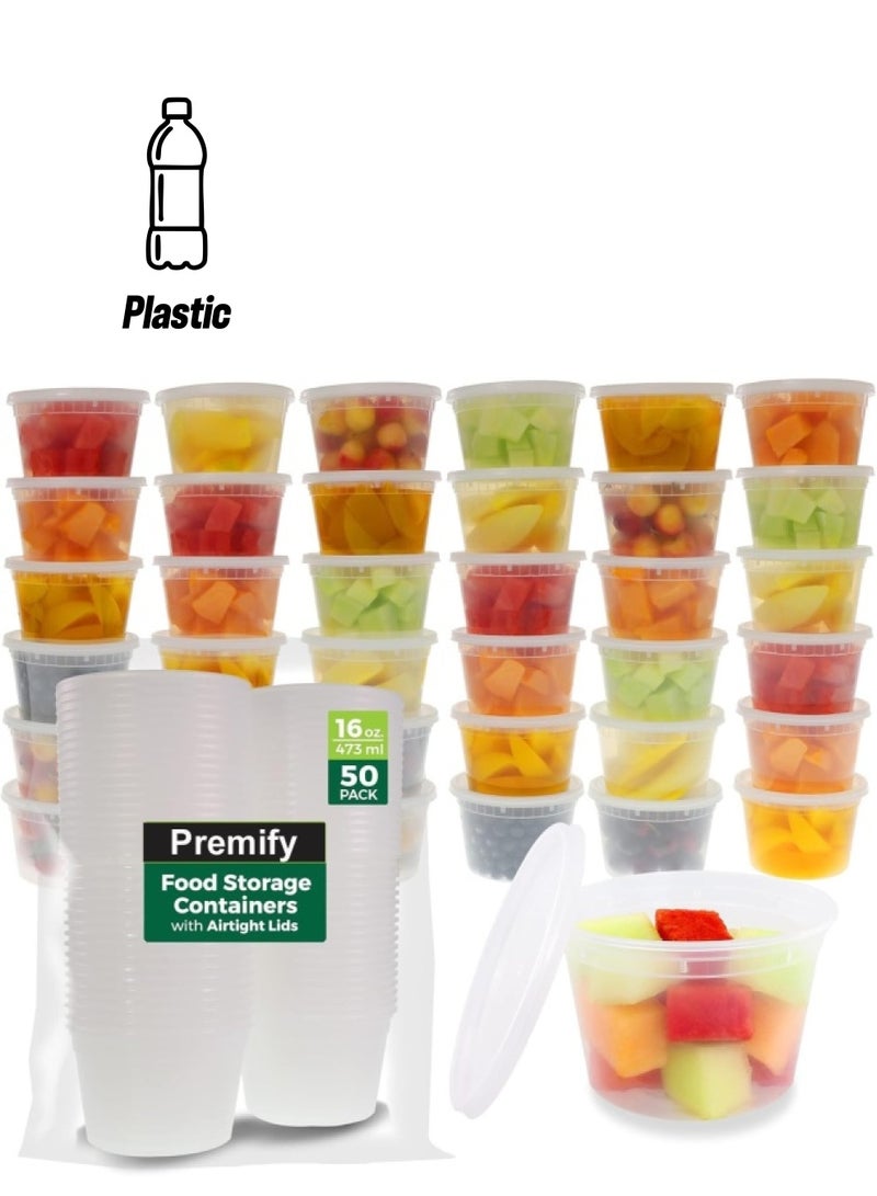 Premify 24 Pieces Deli Food Containers With Lids - 16Oz Disposable Meal Prep Leak Proof Plastic Storage Cups, Reusable Pots For Takeaway Food, Bpa-Free, Dishwasher, Microwave Safe  - Image 1