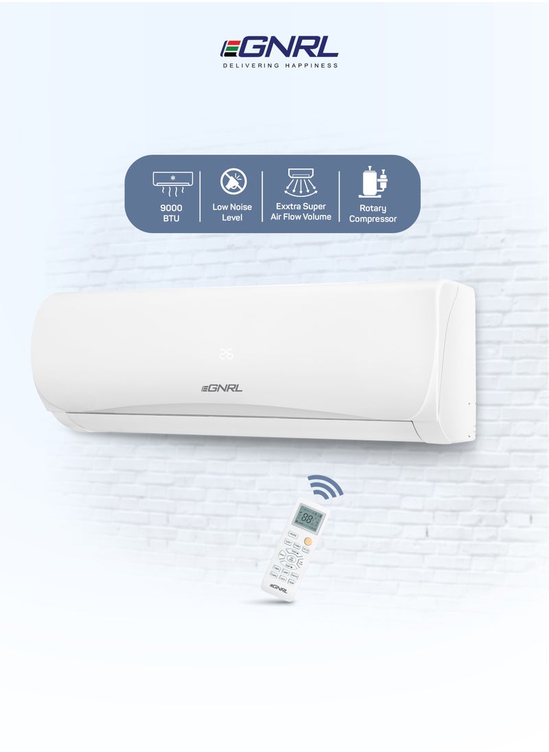 EGNRL Split AC White 9000 BTU T1 Rotary R410a, EG9C, 2024 New Series Model, 0.75 Ton with 3M Pipe Kit, Golden Fin, Rotary, 1 Year Manufacturer Warranty, 1 Year Compressor Warranty  - Image 1