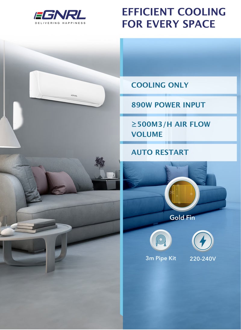 EGNRL Split AC White 9000 BTU T1 Rotary R410a, EG9C, 2024 New Series Model, 0.75 Ton with 3M Pipe Kit, Golden Fin, Rotary, 1 Year Manufacturer Warranty, 1 Year Compressor Warranty  - Image 3