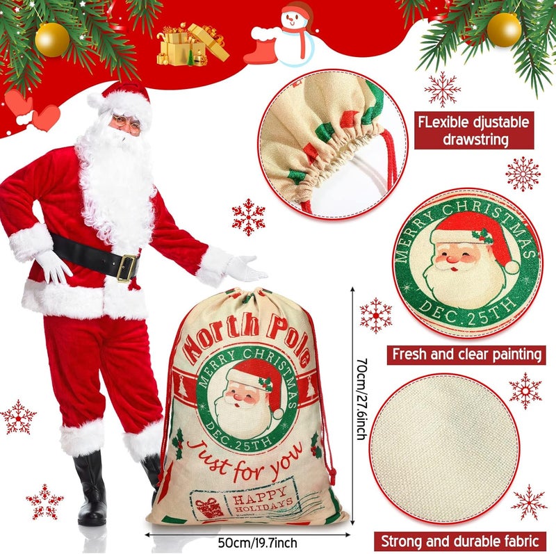 كلاراكو حقيبة قماش كبيرة من كلاركو مكونة من 4 قطع، حقيبة هدايا قماشية لعيد الميلاد مع رباط، حقيبة قماشية برباط لتخزين عبوات الهدايا، 27.6 × 19.7 بوصة - Image 2