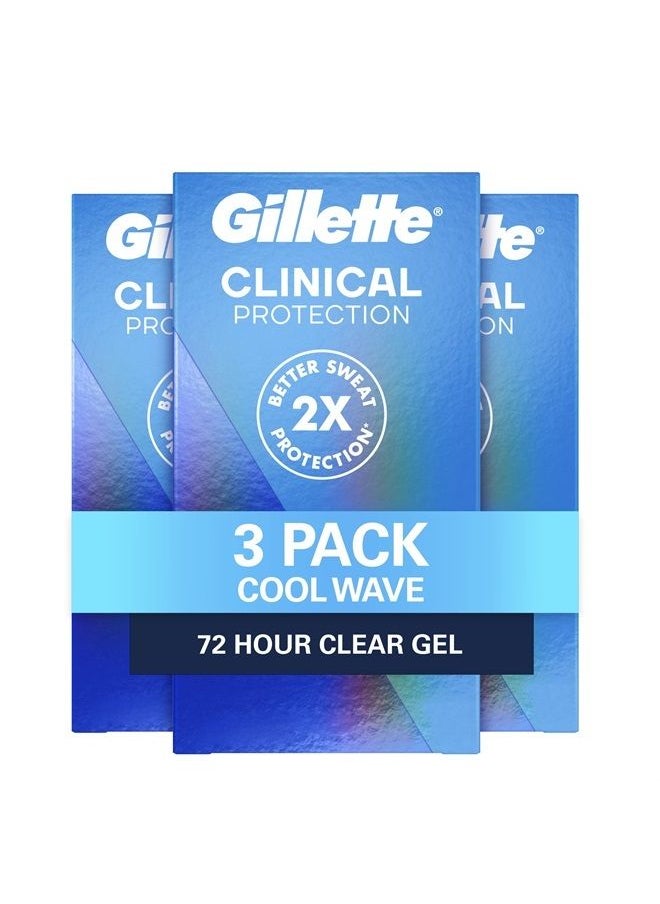 Gillette - Clinical Strength Clear Gel Men's Antiperspirant and Deodorant, 72-Hour Sweat Protection, Cool Wave, #1 Clinical Brand For Men, 1.6 oz (Pack of 3) - Image 1
