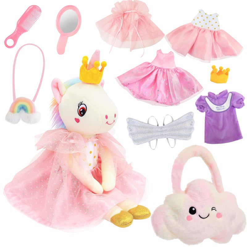 FPVERA Unicorn Toys for Girls Age 46 Ballerina Doll Toys for Girls 35 Ballet Dress up Stuffed Animals Dolls with 3 Sets of Clothes Plush Bag Unicorn Birthday Gifts for Kids Age 3 4 5 6 7 8 9 10 - Image 3