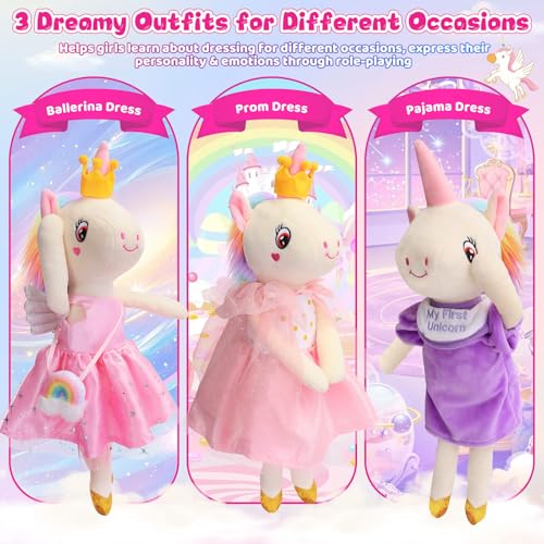 FPVERA Unicorn Toys for Girls Age 46 Ballerina Doll Toys for Girls 35 Ballet Dress up Stuffed Animals Dolls with 3 Sets of Clothes Plush Bag Unicorn Birthday Gifts for Kids Age 3 4 5 6 7 8 9 10 - Image 5
