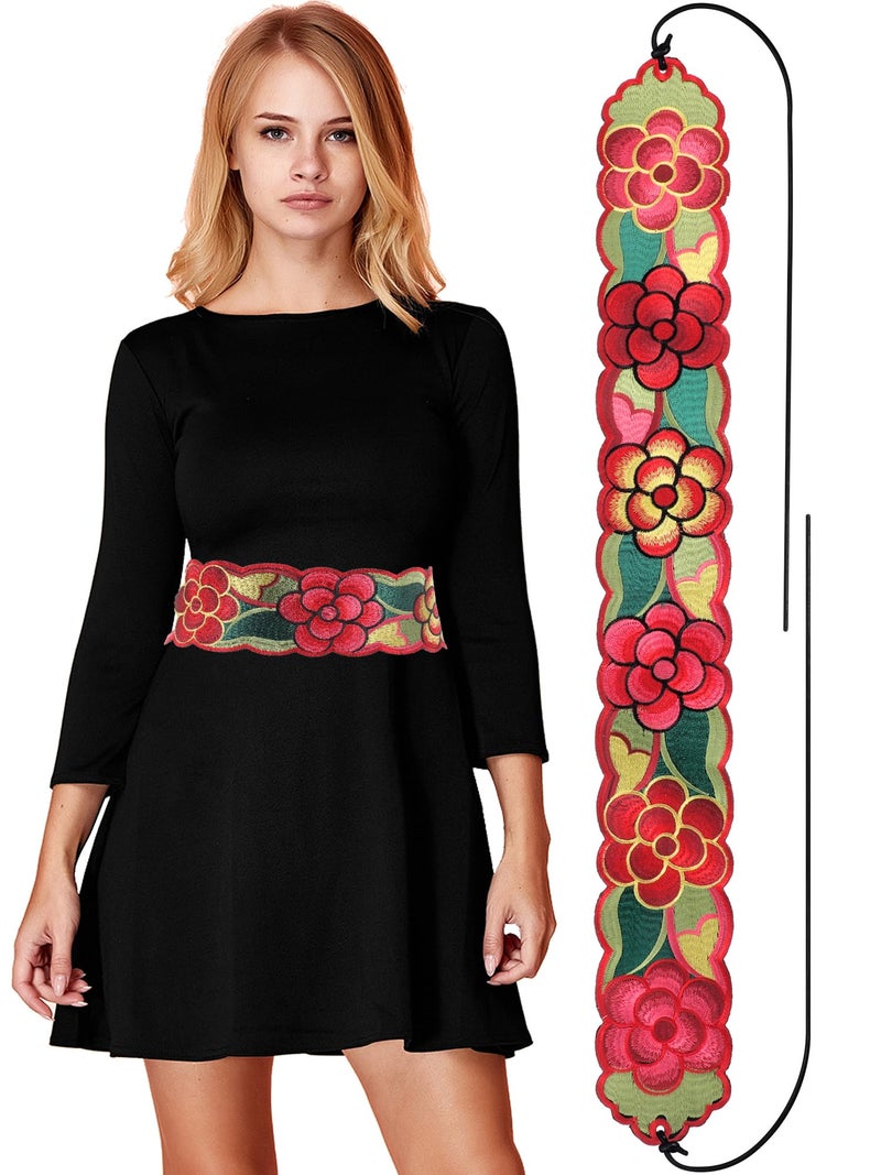 Jeere Women Embroidered Mexican Belt for Dress Floral Traditional Fiesta Waist Sash Cinco De Mayo Luau Party Outfit(Classic) - Image 1