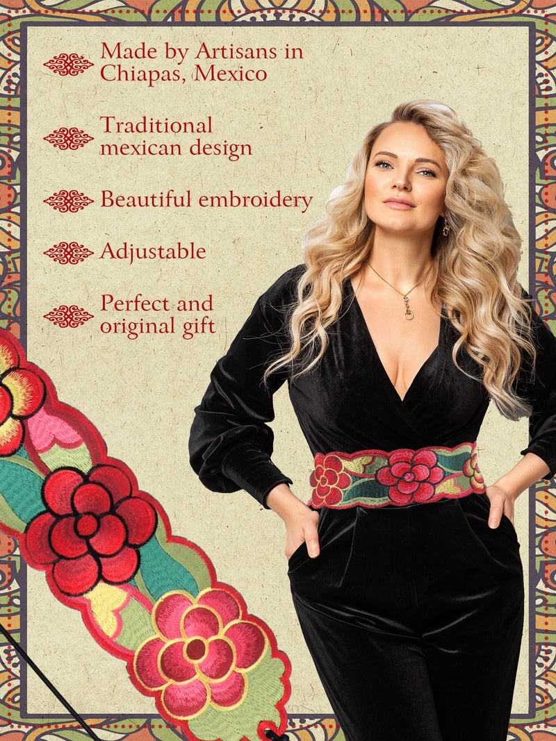 Jeere Women Embroidered Mexican Belt for Dress Floral Traditional Fiesta Waist Sash Cinco De Mayo Luau Party Outfit(Classic) - Image 3