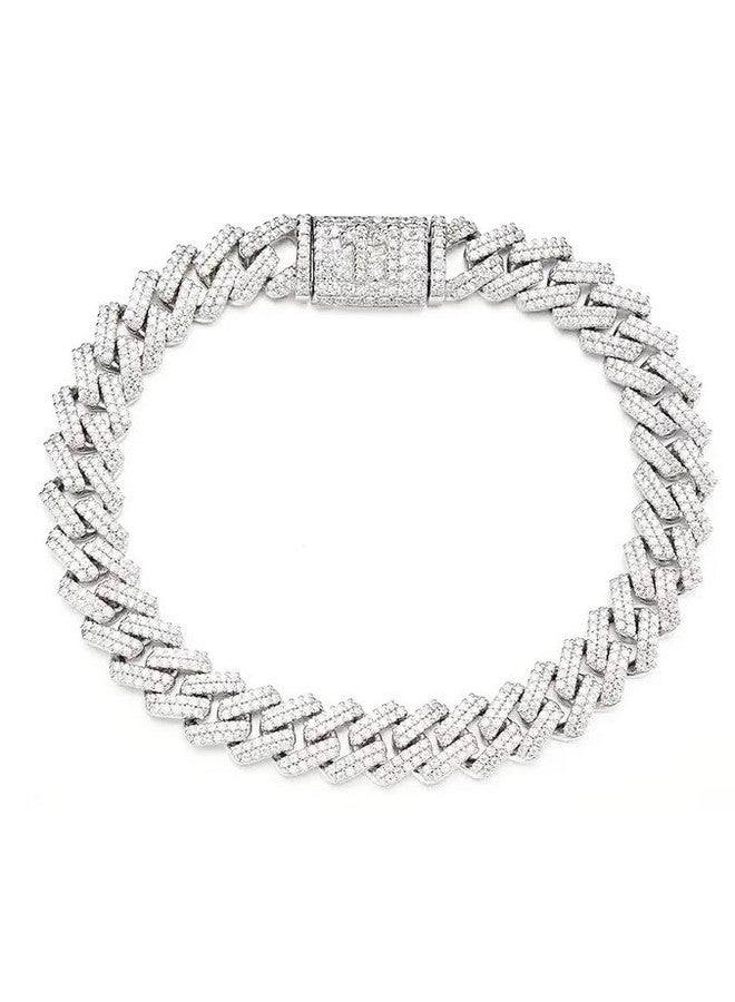 MEENAZ Mc Stan bracelet for men Cuban Link Chain Silver Bracelet for boys Women girls gents Miami Bracelets Iced Cubic Zirconia Stone diamond chain Bracelets Stainless Steel Ice Stylish Rapper -414 - Image 1