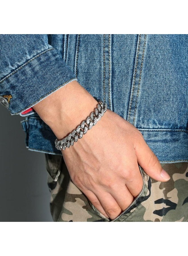 MEENAZ Mc Stan bracelet for men Cuban Link Chain Silver Bracelet for boys Women girls gents Miami Bracelets Iced Cubic Zirconia Stone diamond chain Bracelets Stainless Steel Ice Stylish Rapper -414 - Image 2