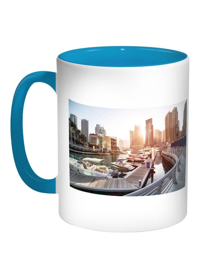 Painting Printed Coffee Mug Blue/White/Brown 11ounce