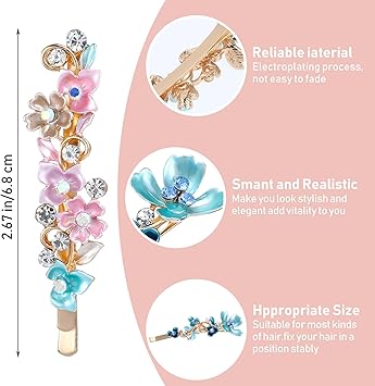 WY LIGHTING LEVEL 6pcs Vintage Rhinestone Hair Clips Women Sparkly Hairpin Flower Small Bobby Barrettes Fancy Decorative Metal Gold Tone Hairpins French Colorful Floral Hair Accessories for Women Girl Prom Valentines - Image 2
