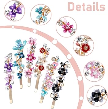 WY LIGHTING LEVEL 6pcs Vintage Rhinestone Hair Clips Women Sparkly Hairpin Flower Small Bobby Barrettes Fancy Decorative Metal Gold Tone Hairpins French Colorful Floral Hair Accessories for Women Girl Prom Valentines - Image 4