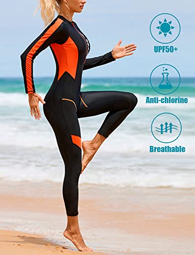 FEOYA Women’s Full Body Swimsuit Stretch Long Sleeve Rash Guard One Piece Swimming Bodysuit Breathable Sun Protection Swimwear for Summer Autumn Spring S - Image 4
