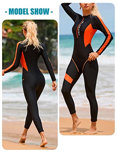FEOYA Women’s Full Body Swimsuit Stretch Long Sleeve Rash Guard One Piece Swimming Bodysuit Breathable Sun Protection Swimwear for Summer Autumn Spring S - Image 5