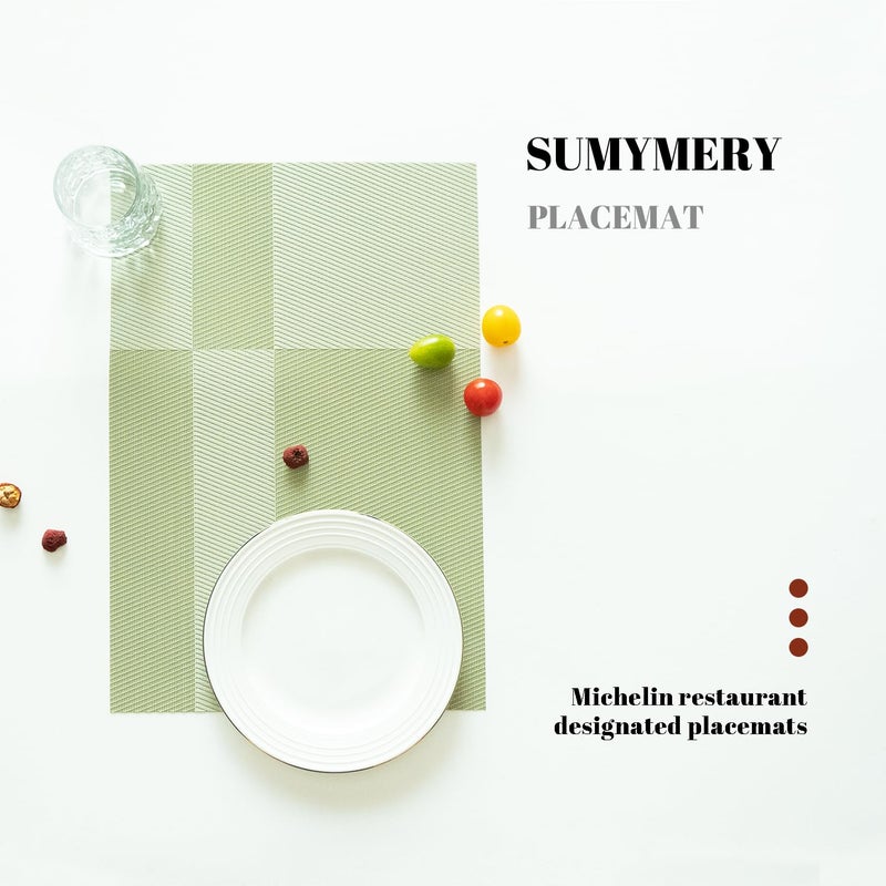 SUMYMERY Placemats Set of 4 Vinyl/Plastic Woven Place Mats for Kitchen Table Indoor/Outdoor Washable Placemat Wipeable Dining Table Mats (Green Cube,4) - Image 5