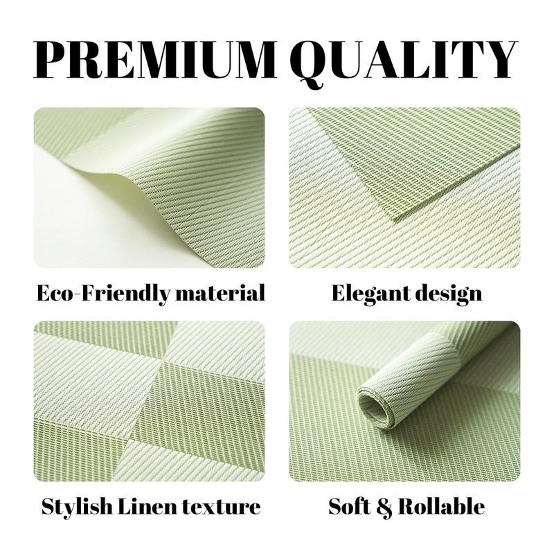 SUMYMERY Placemats Set of 4 Vinyl/Plastic Woven Place Mats for Kitchen Table Indoor/Outdoor Washable Placemat Wipeable Dining Table Mats (Green Cube,4) - Image 2